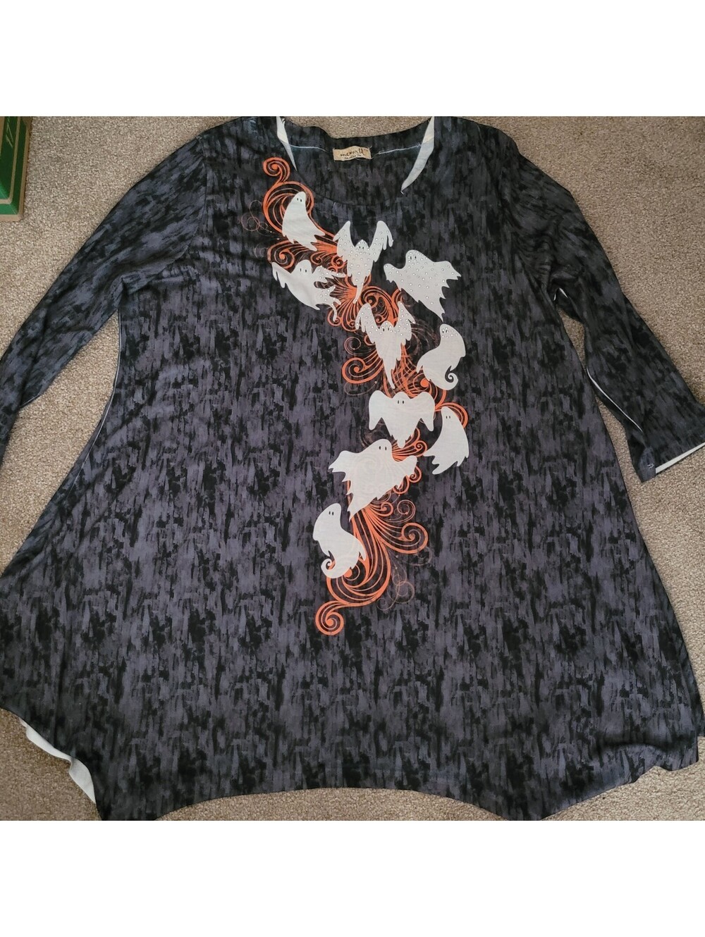 One World Live And Let Live Ghost Women's 1X Lagenlook Halloween Shirt Top